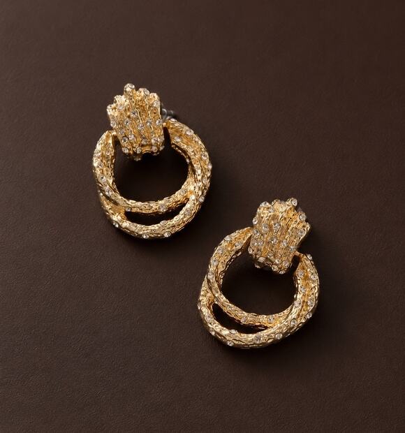 Ettika Jewelry - Ettika Hoop Crystal Buckle Pave Link Molten Earrings Boho Hammered CZ VTG